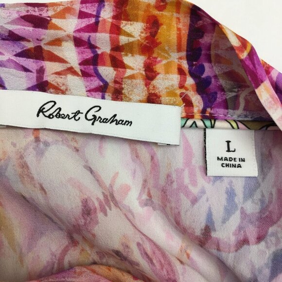 NEW Robert Graham Brenna Dress Multi Color Print Bell Sleeves Silk Blend Large - Picture 6 of 12